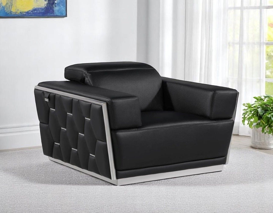 47" Italian Leather Club Chair - Black / Silver
