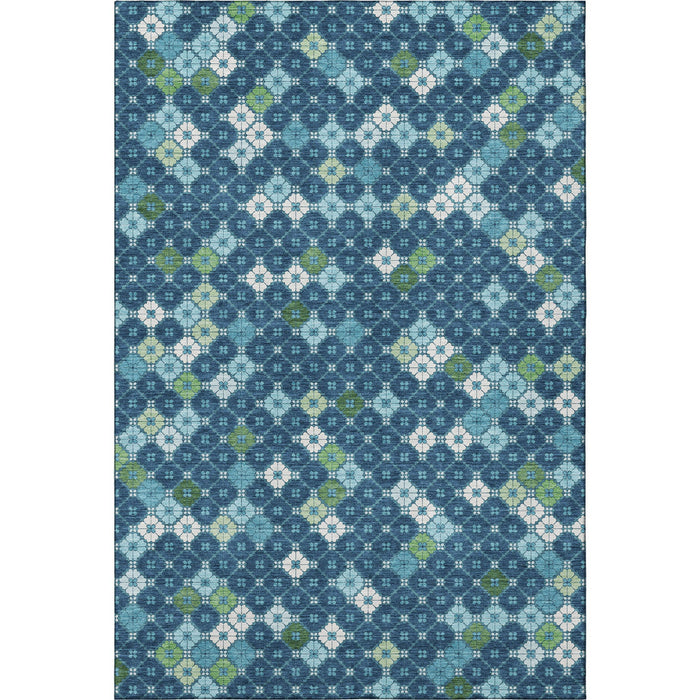 10' X 14' Geometric Washable Area Rug With UV Protection (705317) - Navy Blue / Ivory / Green