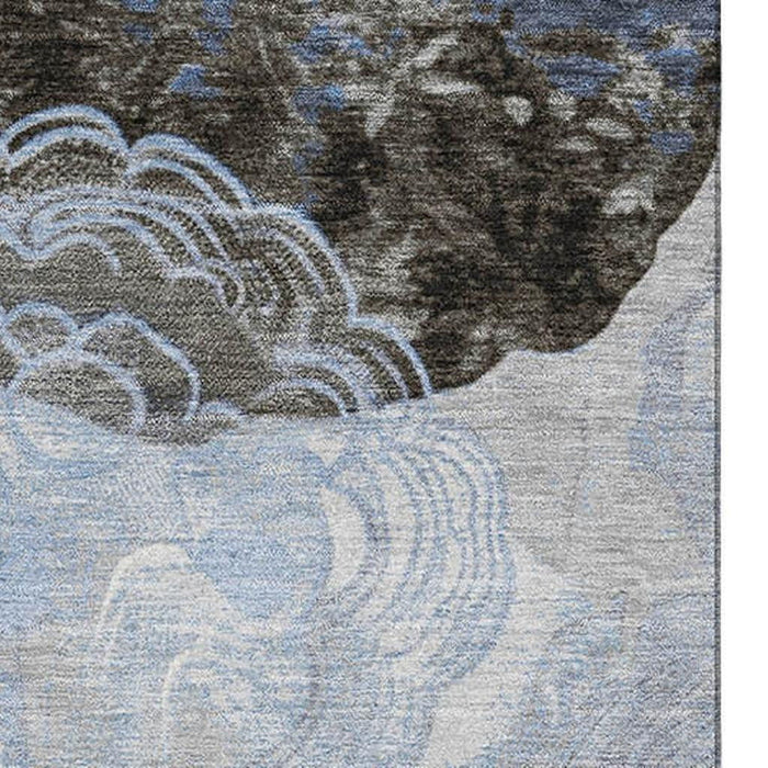 10' X 14' Geometric Washable Area Rug With UV Protection (697206) - Sky Blue / Charcoal / Ivory