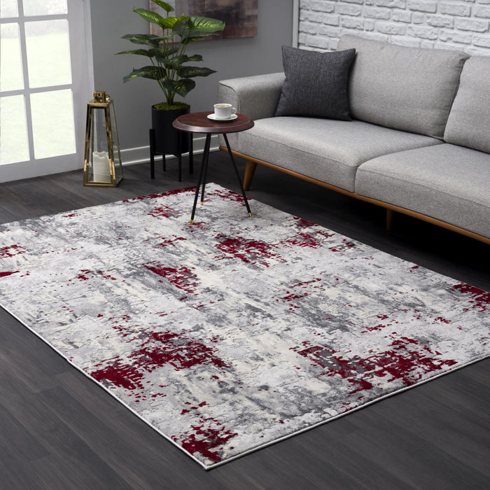 9' x 13' Modern Abstract Area Rug - Red And Gray