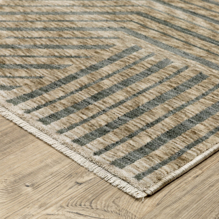 7' X 10' Striped Area Rug With Fringe (575117) - Beige / Gray