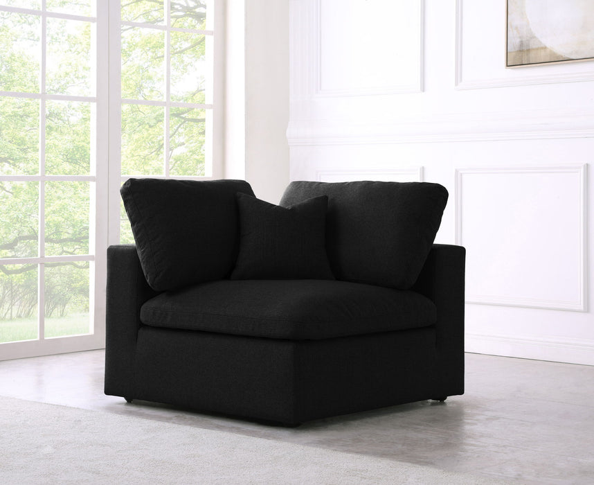 Meridian Furniture Serene corner chair in a modern design, showcasing plush upholstery and sleek corner construction.