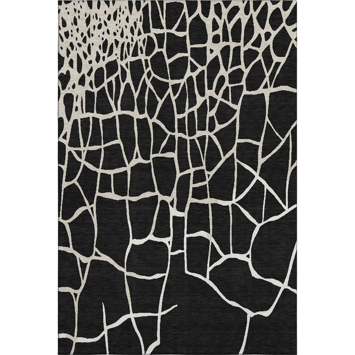 10' X 14' Abstract Geometric Washable Area Rug With UV Protection (682259) - Black / Ivory