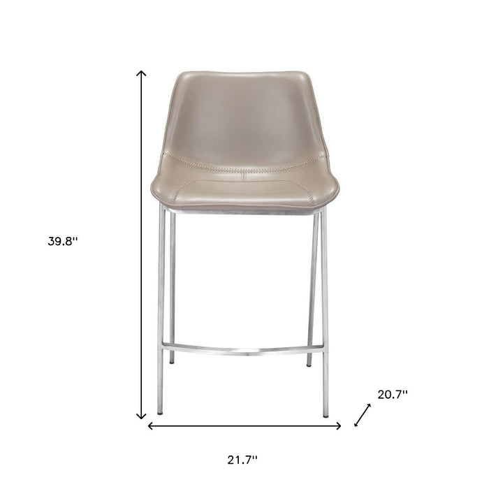 Set of two 26-inch gray and silver steel low back counter height bar chairs by HomeRoots, featuring modern design and sturdy construction.