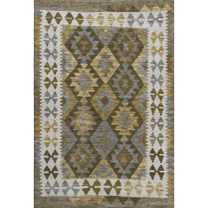 10' X 14' Tribal Washable Area Rug With UV Protection (707929) - Brown / Ivory