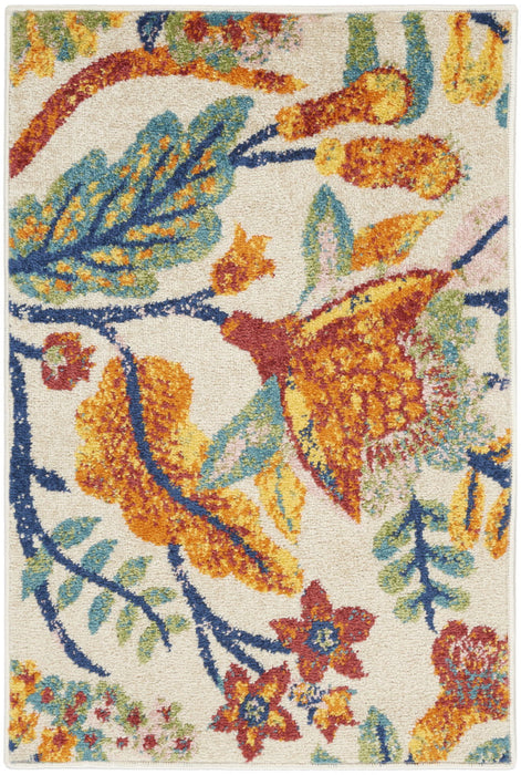 2' X 3' Floral Power Loom Area Rug (573865) - Ivory