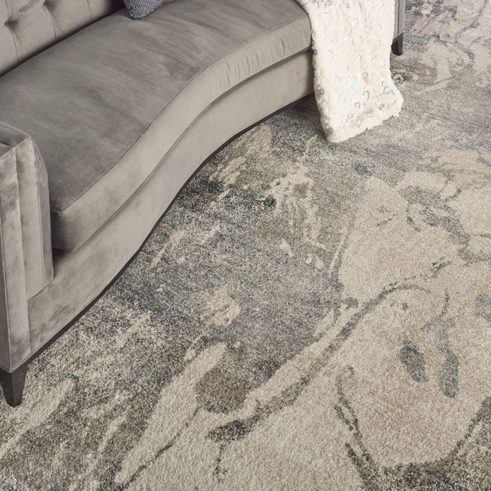 8' X 11' Abstract Distressed Area Rug - Cream And Gray