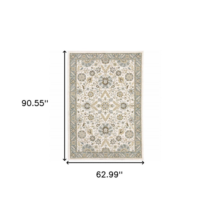5.3' x 7.6' Oriental Power Loom Area Rug - Ivory And Gray