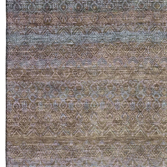 10' X 14' Striped Washable Area Rug With UV Protection (718049) - Brown / Blue