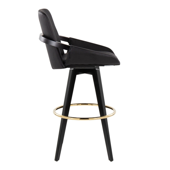 Cosmo - Fixed-Height Barstool (Set of 2) - Black Wood Base, Gold Footrest