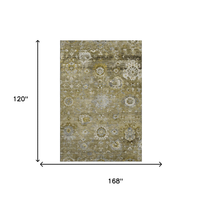 10' X 14' Floral Washable Area Rug With UV Protection (684462) - Brown / Gray / Gold