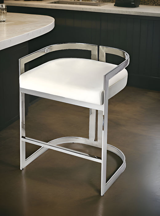 Stainless Steel Low Back Counter Height Bar Chair - White / Silver