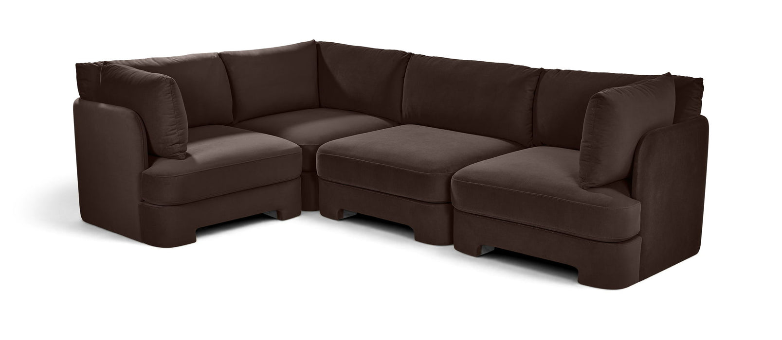 Meridian Furniture Hammond velvet performance fabric 4-piece sectional sofa with plush cushions and modern design, stationary living room furniture