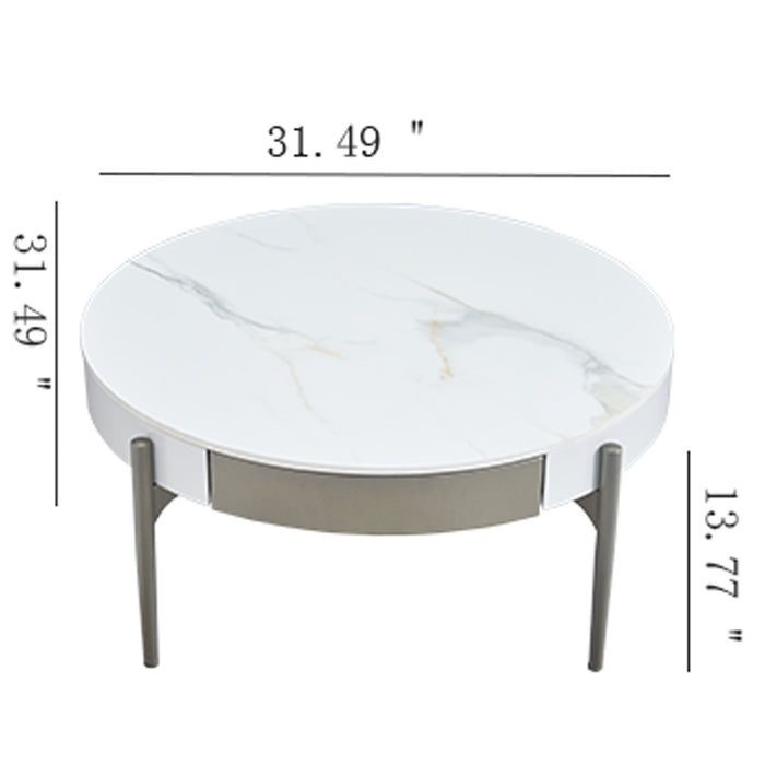 Modern Giga round coffee table with storage drawers, handcrafted ceramic inlay, two-tone wood legs, perfect for Scandinavian living rooms.