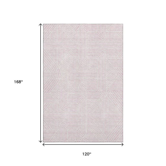 10' X 14' Abstract Geometric Washable Area Rug With UV Protection (672935) - Pink / Ivory
