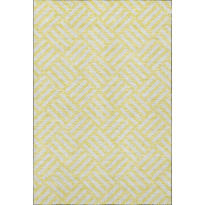 10' X 14' Geometric Washable Area Rug With UV Protection (652449) - Yellow / Ivory