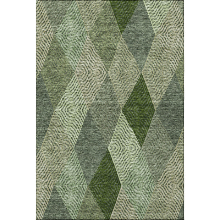 10' X 14' Geometric Washable Area Rug With UV Protection (676188) - Green / Gray / Sage