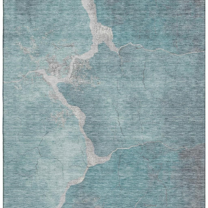 10' X 14' Abstract Washable Area Rug With UV Protection (707041) - Teal / Beige