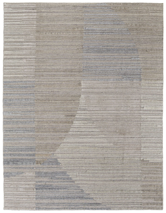 8' x 10' Abstract Hand Woven Worn Faded Area Rug - Tan And Blue