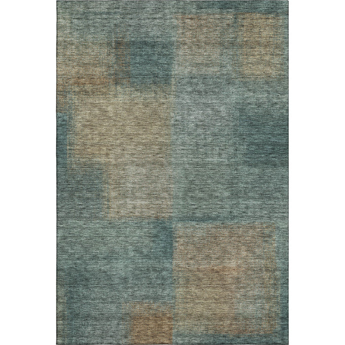 10' X 14' Abstract Washable Area Rug With UV Protection - Teal And Brown