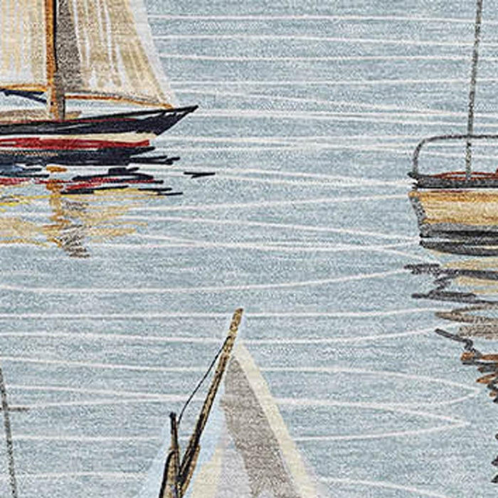 8' X 10' Nautical Washable Area Rug With UV Protection - Sky Blue