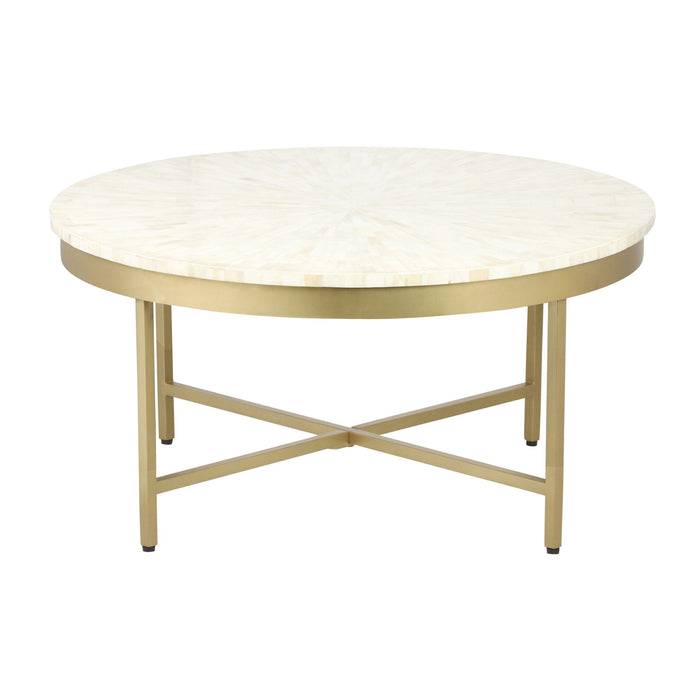 18" Wood And Steel Round Coffee Table - Ivory And Gold
