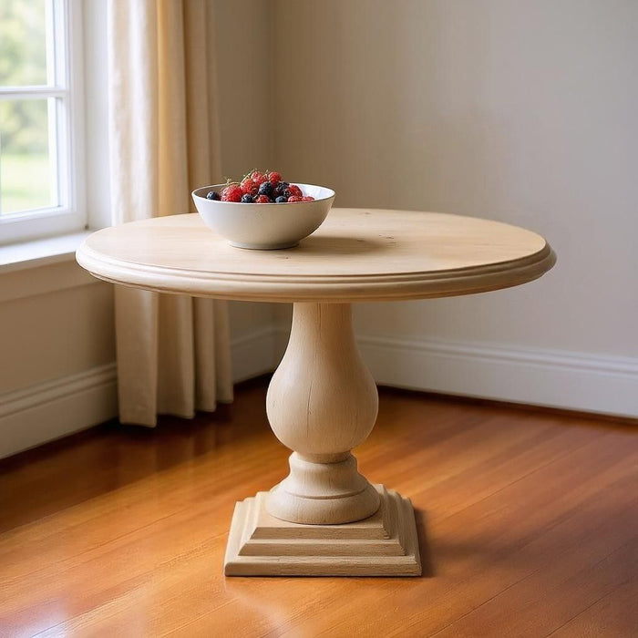 48" Solid Wood Pedestal Base Round Top Dining Room Table - Natural