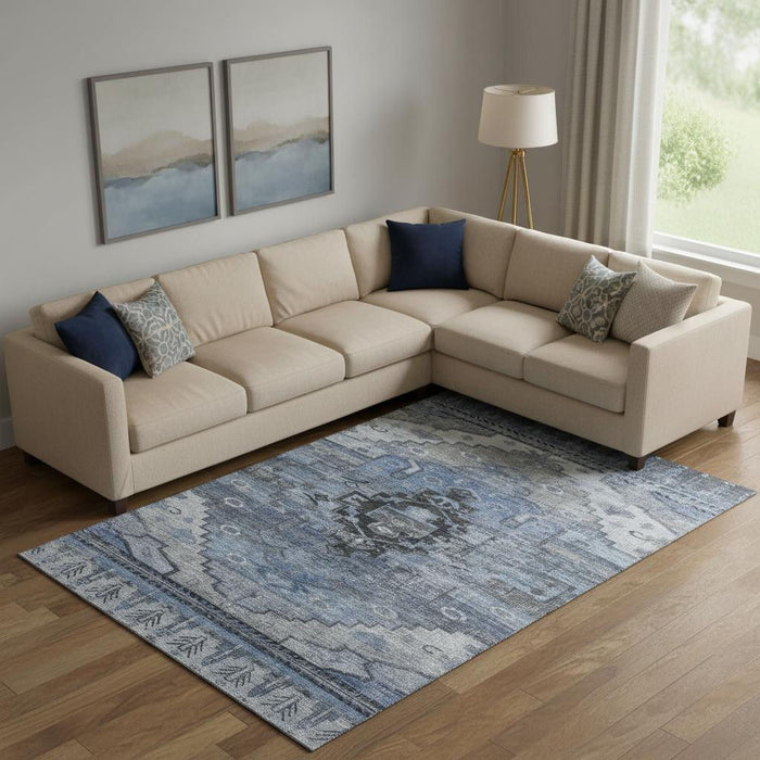 10' X 14' Oriental Washable Area Rug With UV Protection (701033) - Blue / Gray / Charcoal
