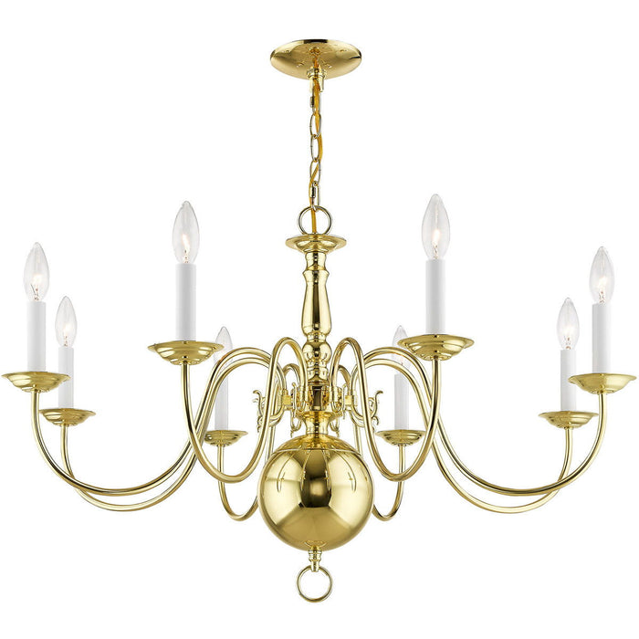 21" Eight Light Dimmable Chandelier With Shades - Brass