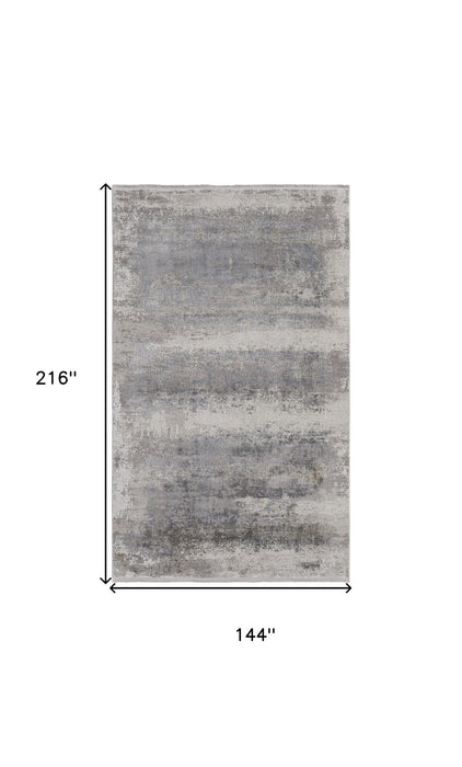 12' X 18' Abstract Power Loom Area Rug With Fringe - Gray