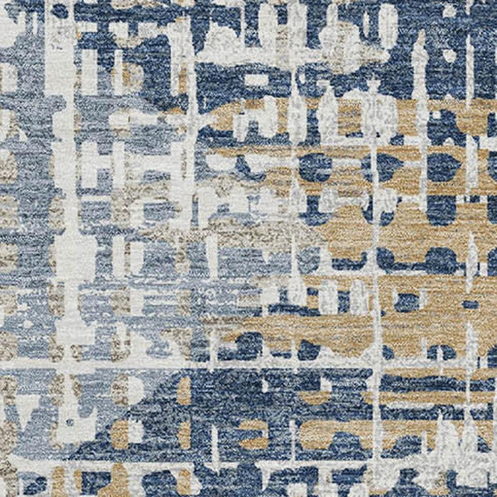 10' X 14' Geometric Washable Area Rug With UV Protection (718394) - Navy Blue / Beige