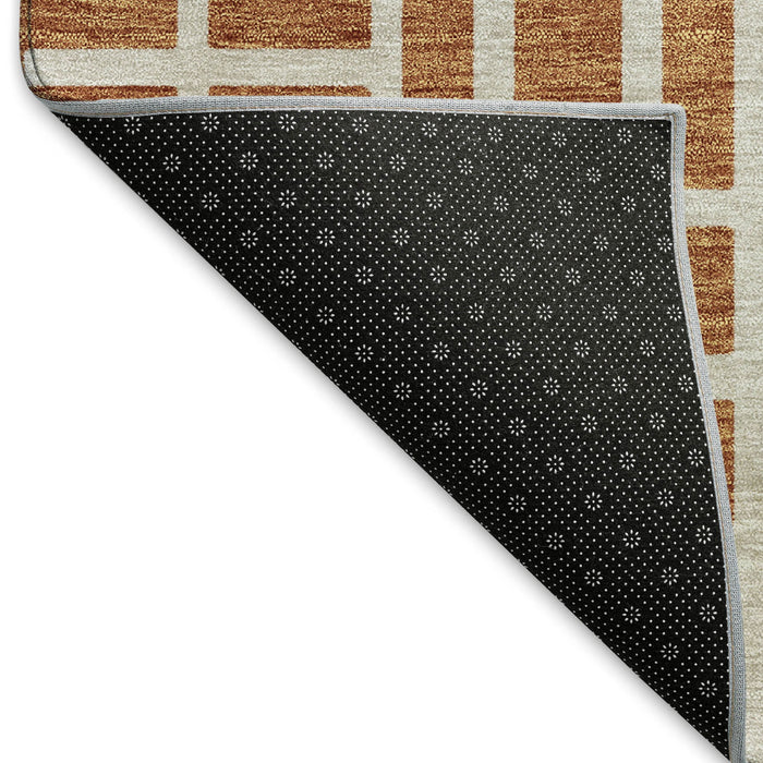 10' X 14' Geometric Washable Area Rug With UV Protection (672857) - Terra Cotta / Beige