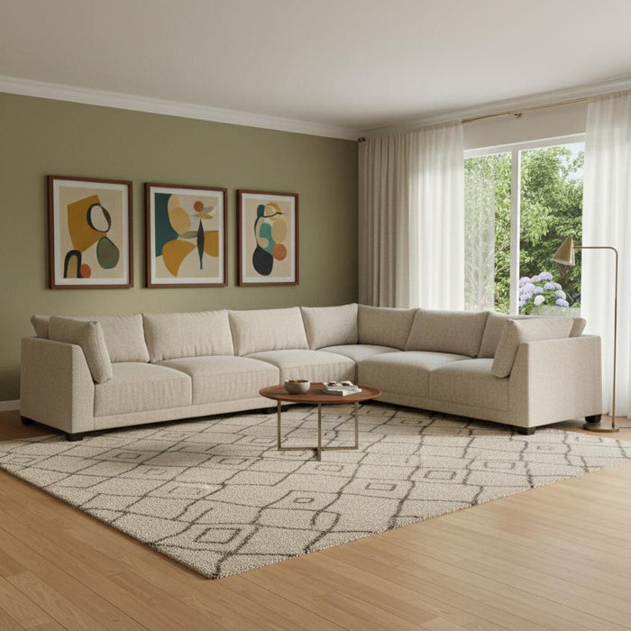 Canvas L Shaped Four Piece Sofa And Chaise Sectional With Toss Pillows - Beige