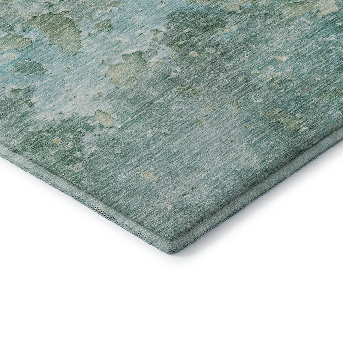 10' X 14' Abstract Washable Area Rug With UV Protection (692178) - Emerald / Pale Aqua / Ivory