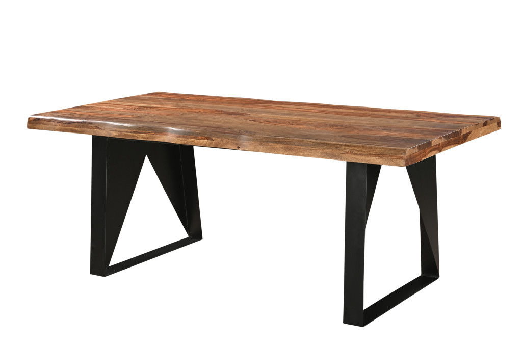 80" Solid Wood And Iron Live Edge Dining Table - Brown