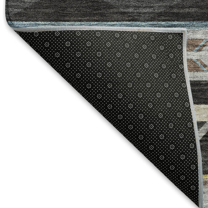 8' X 10' Geometric Washable Area Rug With UV Protection (645664) - Midnight / Gold / Ivory