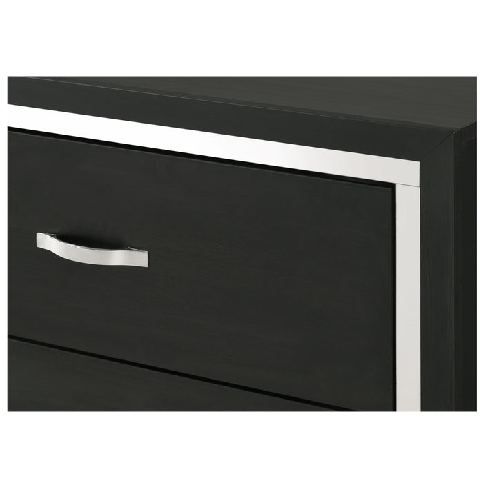 Black Giga 4-drawer bedroom accent chest with silver handles, showing the front view of the storage furniture piece.