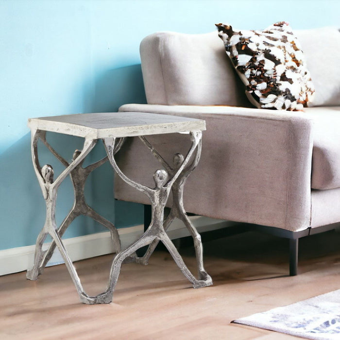 Aluminum Square End Table - Silver And Antiqued White