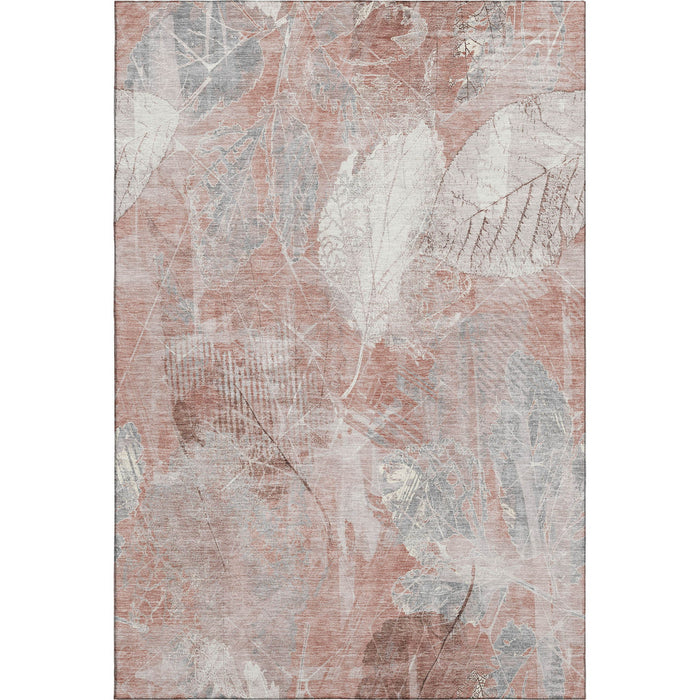 10' X 14' Floral Washable Area Rug With UV Protection (705749) - Salmon / Ivory