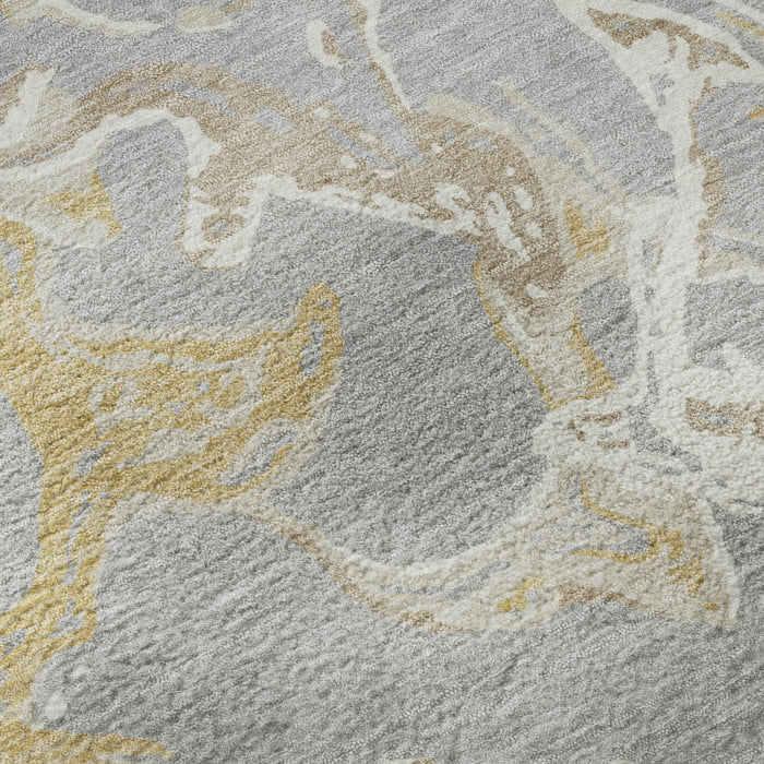 10' X 14' Abstract Washable Area Rug With UV Protection (681245) - Gray / Gold / Ivory
