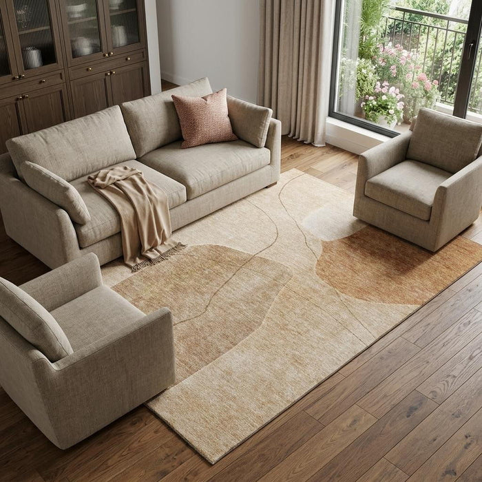 10' X 14' Abstract Washable Area Rug With UV Protection (655603) - Rust / Copper