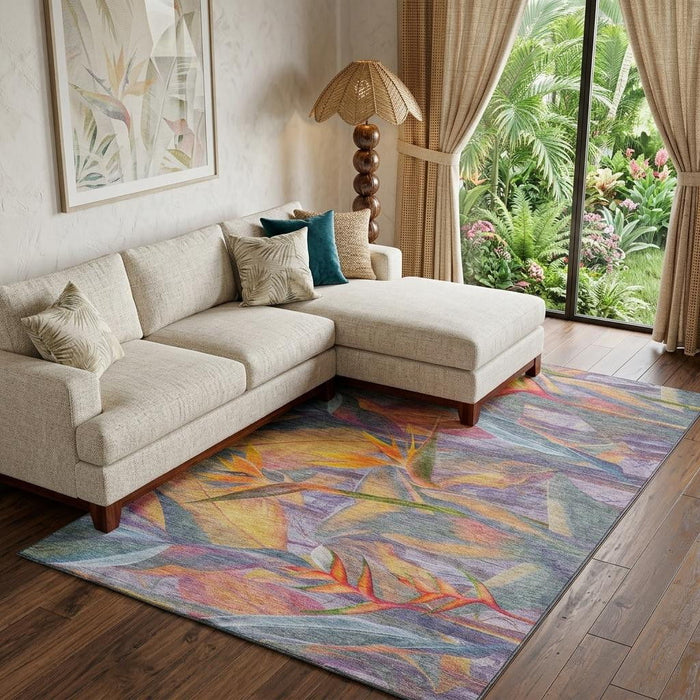 8' X 10' Geometric Washable Area Rug With UV Protection (646389) - Rainbow / Ivory