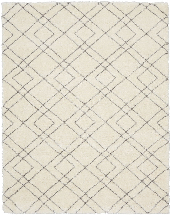 8' X 10' Geometric Shag Area Rug - Ivory And Gray