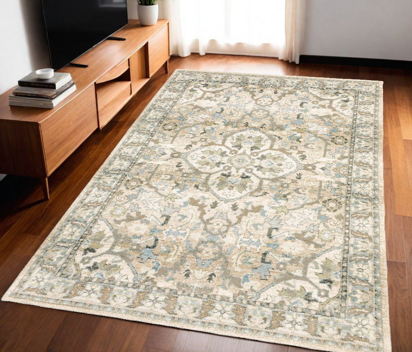 5.3' x 7.6' Medallion Area Rug - Beige And Ivory