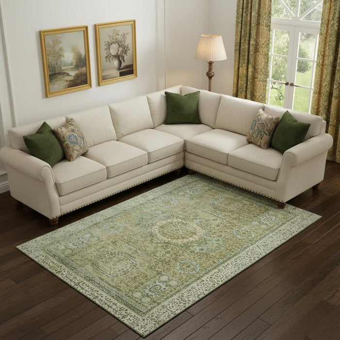 10' X 14' Oriental Washable Area Rug With UV Protection (699794) - Sage / Gray