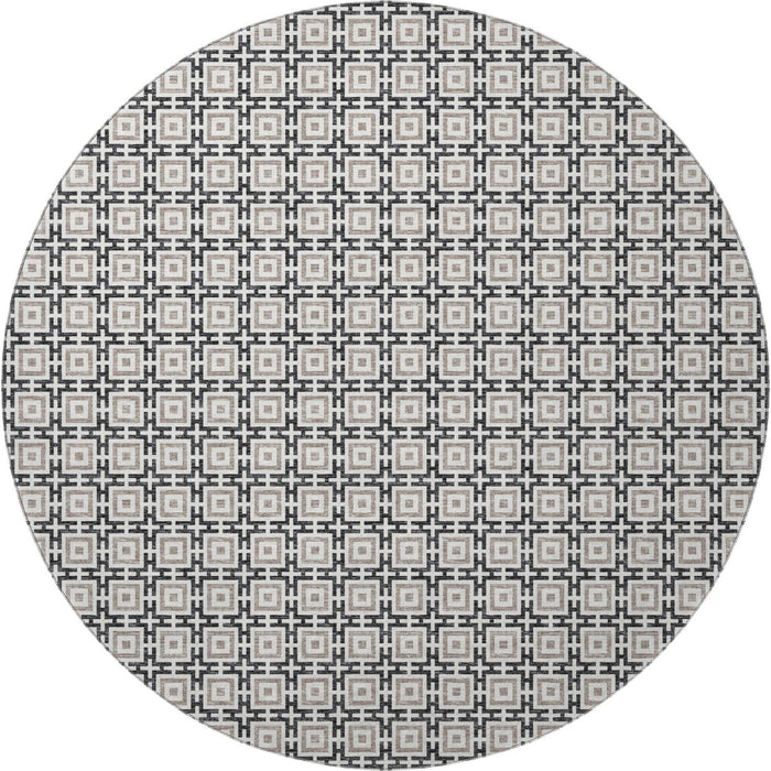 8' Geometric Washable Round Rug With UV Protection (645256) - Black / Ivory