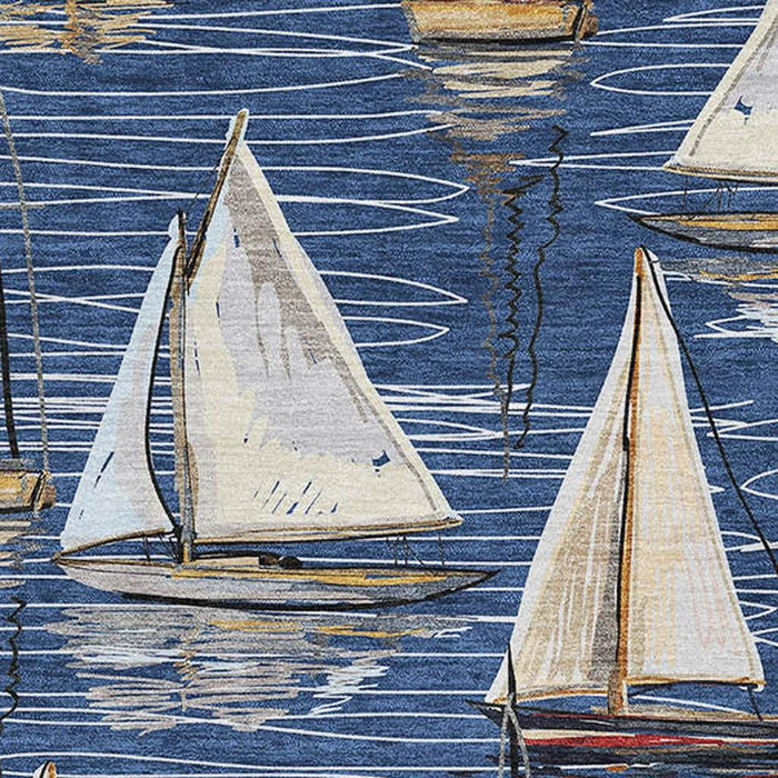 10' X 14' Nautical Washable Area Rug With UV Protection - Navy Blue