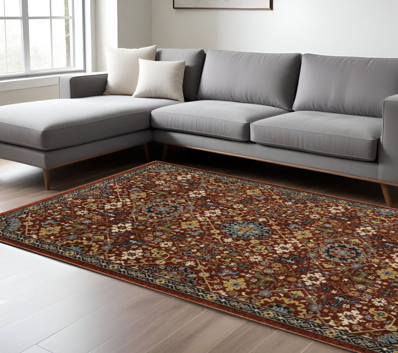 8' x 11' Oriental Power Loom Area Rug With Fringe - Blue And Red
