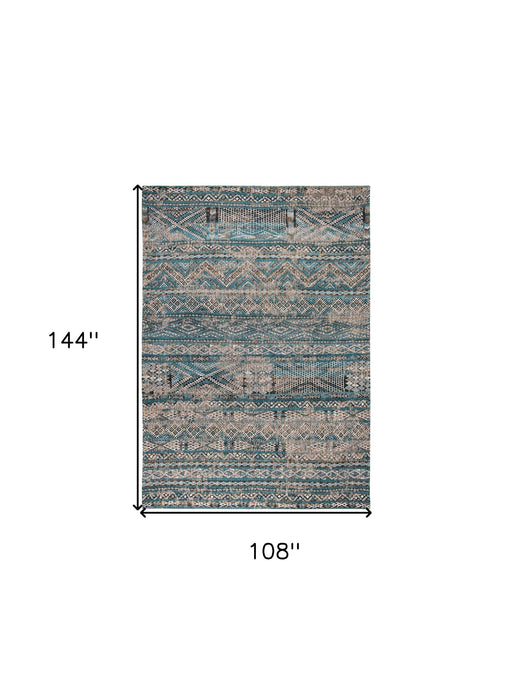 9' X 13' Oriental Kilim Washable Area Rug (548596) - Blue / Gray