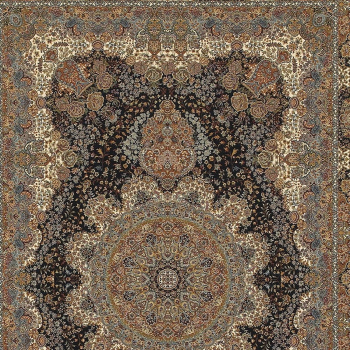 8' X 11' Medallion Area Rug With Fringe (574467) - Dark Blue / Black / Teal